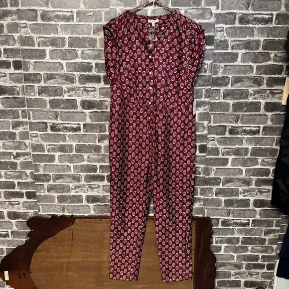 NWT Joie Noleen Jumpsuit in Rhubarb 100% silk button chest pockets - Picture 2 of 15
